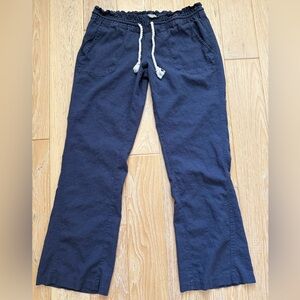 Roxy Navy linen wide leg pants‎ size L Beachy coastal boho Lagenlook